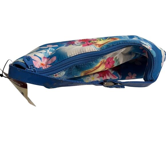 Modella Angel Retro Pin-Up Floral Cosmetic Bag Blue Zipper Handle NWT 9x6" - Picture 5 of 9